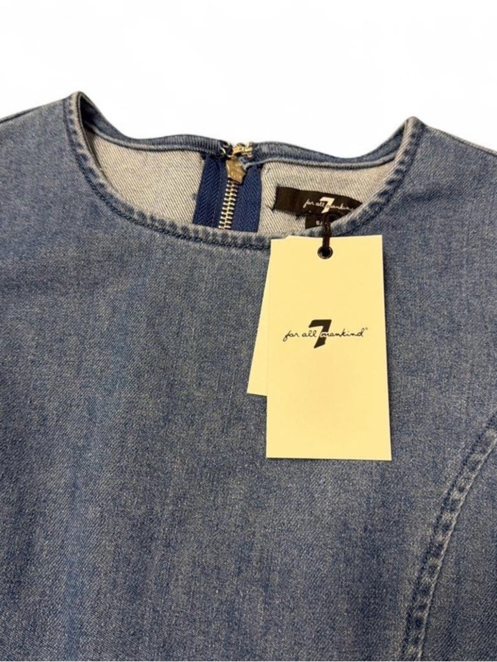 7 For All Mankind Blue Sleeveless Denim Fit-and-Flare Mini Dress Size Small - Picture 4 of 7